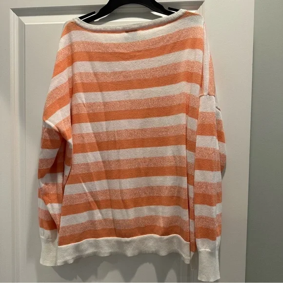 Cabi Women's Orange and White Striped Swish Pullover Sweater - Picture 5 of 5